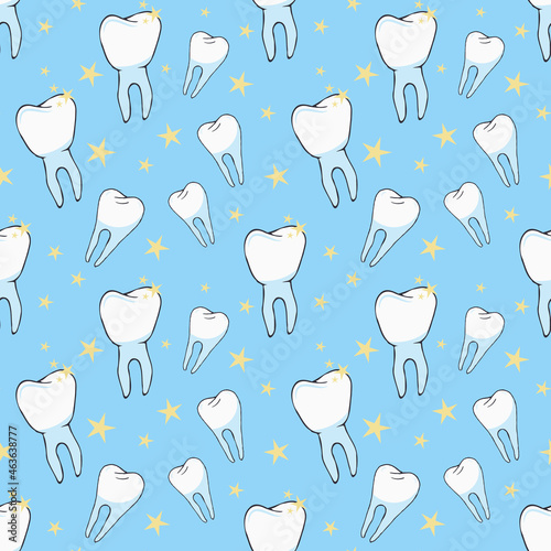 Seamless vector background with healthy teeth and bright shine