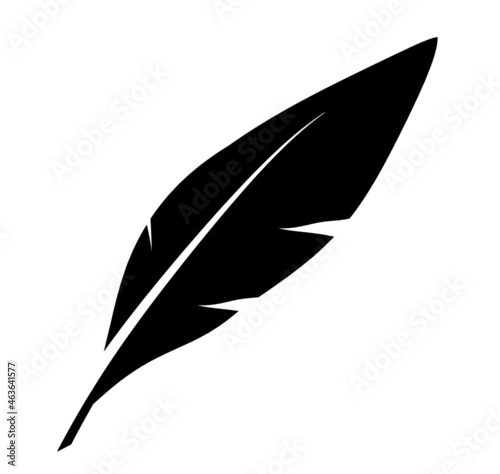 Black feather as icon isolated on white. Vector