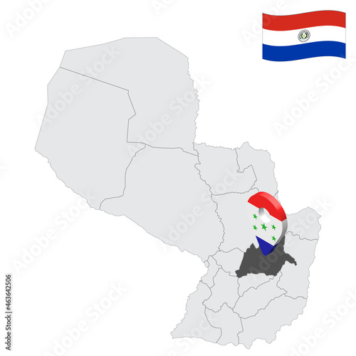 Location Caaguazu Department on map Peru. 3d location sign similar to the flag of Caaguazu. Quality map  with  provinces Republic of Paraguay for your design. EPS10 photo