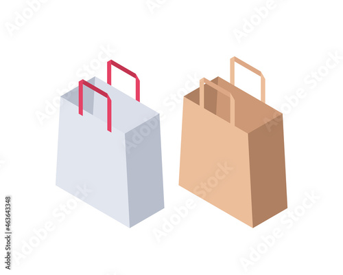 Paper bags for food. Vector set, isolated on white background.