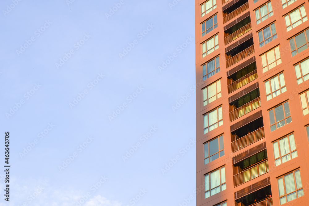 The front of a new modern building with sky