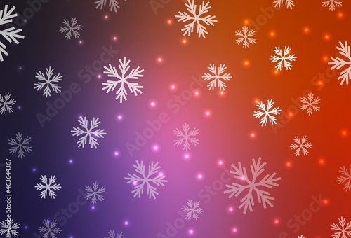 Dark Pink, Red vector layout with bright snowflakes, stars.