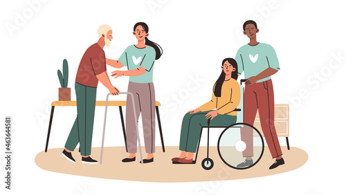People with disability. Cartoon flat vector illustration