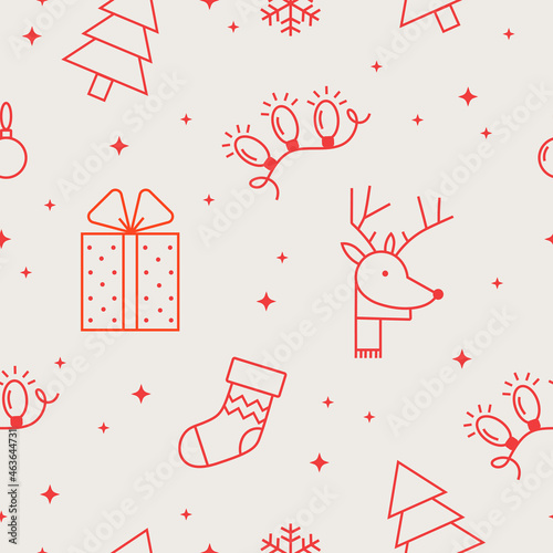 Christmas or New Year seamless vector pattern with various hand drawn elemrnts. photo