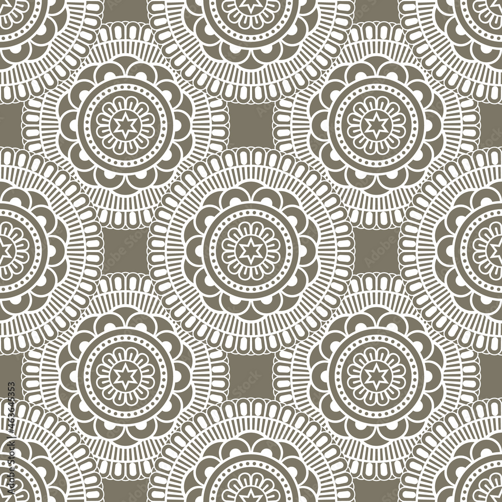 Abstract seamless mandala background. Texture in gray and white colors. Oriental pattern for design, fashion print, scrapbooking	