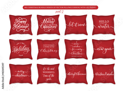 Big Christmas Bundle design of vector Pillow cushion with lettering and calligraphy. Decorative Throw Pillow design template.