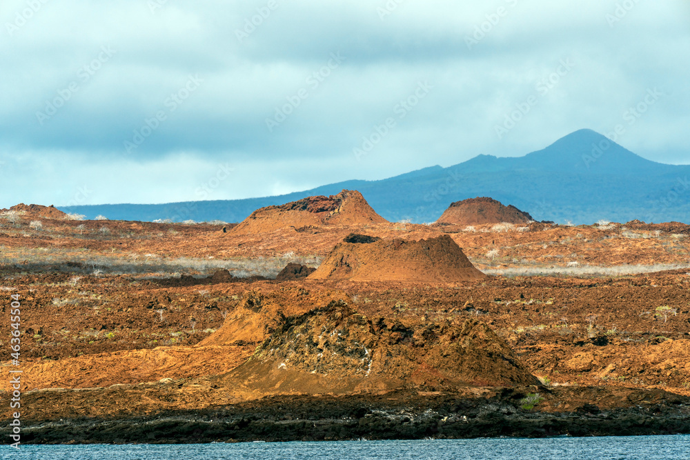 Isabela island of Galapagos archipelago at the nightfall. Isabela is the largest of Galapagos islands, with highly active volcanic landscape.