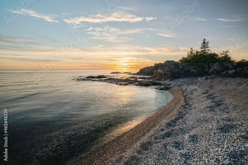 Fototapeta Naklejka Na Ścianę i Meble -  A sunset across Lake Superior east near Sawpit Bay in Batchawana Bay, Ontario