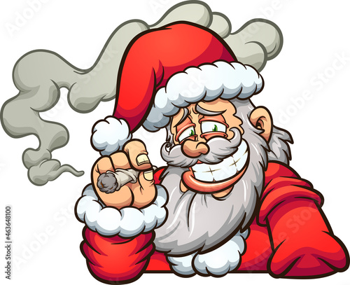 Smoking cartoon Santa Claus. Vector clip art illustration with simple gradients. Santa and smoke on separate layers.
