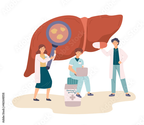 Liver hepatitis treatment concept in flat vector illustration isolated on white
