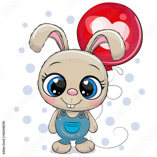Cute Cartoon Rabbit with red balloon