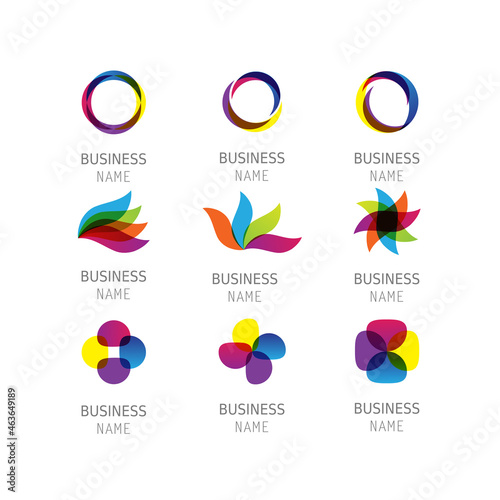Abstract logo set isolated on white background. Collection of logo template for label, banner, poster, placard, cover and print materials. Colorful Logo, vector illustration