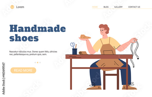 Concept for banner with craft workshop, handmade shoes in flat illustration