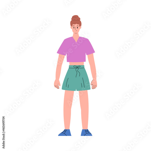 Thin lean woman with underweight BMI, flat vector illustration isolated.