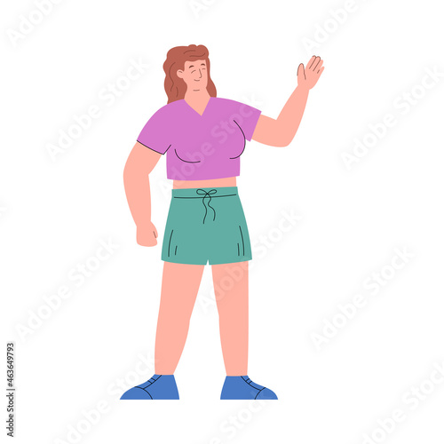 Chubby overweight woman with excessive BMI, flat vector illustration isolated.