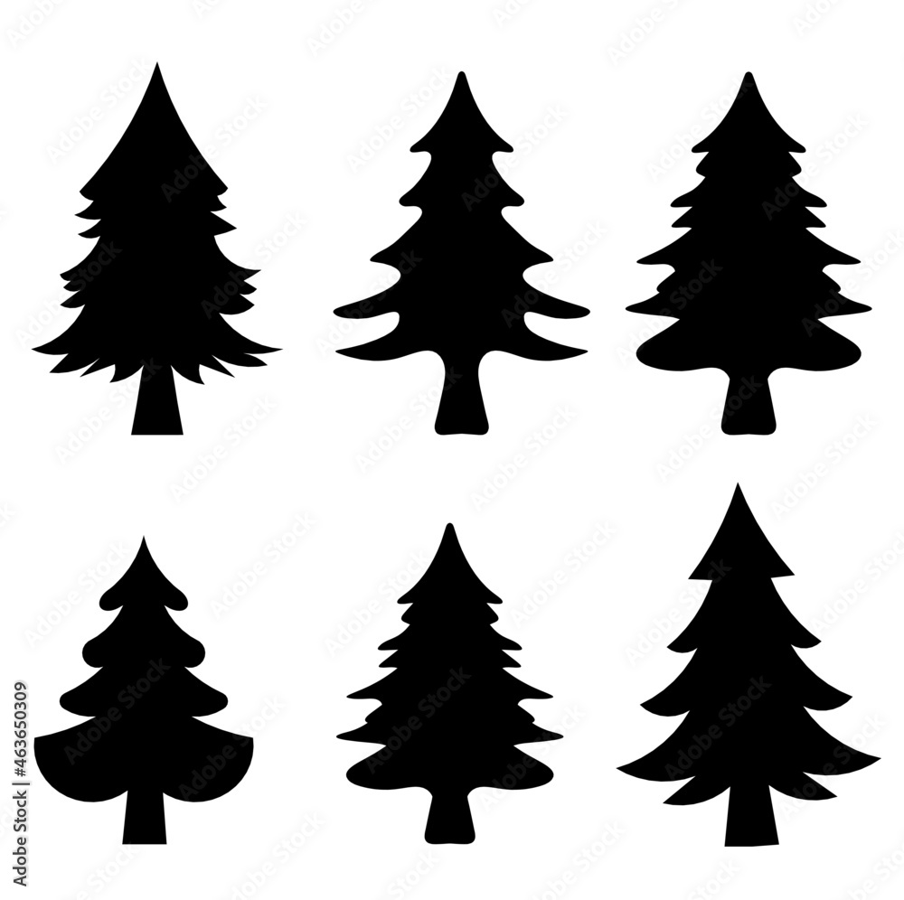 Abstract spruce or fir trees on the white background. Set. Vector