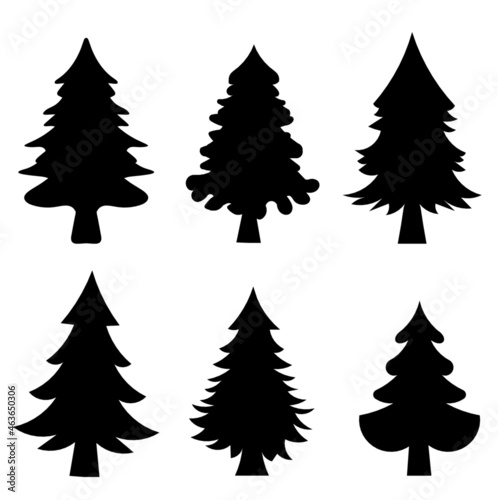 Abstract spruce or fir trees on the white background. Set. Vector