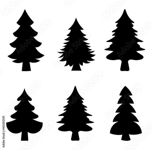 Abstract spruce or fir trees on the white background. Set. Vector