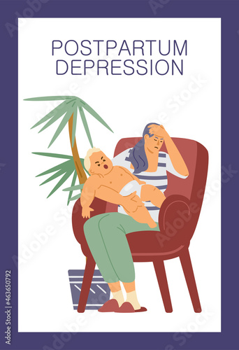 Poster with concept postpartum depression, need for psychological assistance