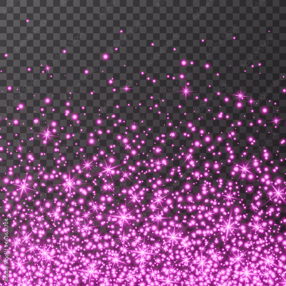 Pink glitter sparkle on a transparent background. Colorful Vibrant background with twinkle lights