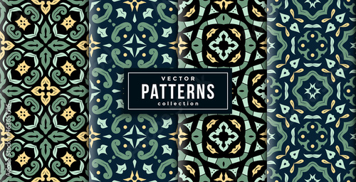 pattern ornament style three colors set of four. seamless background ready to print