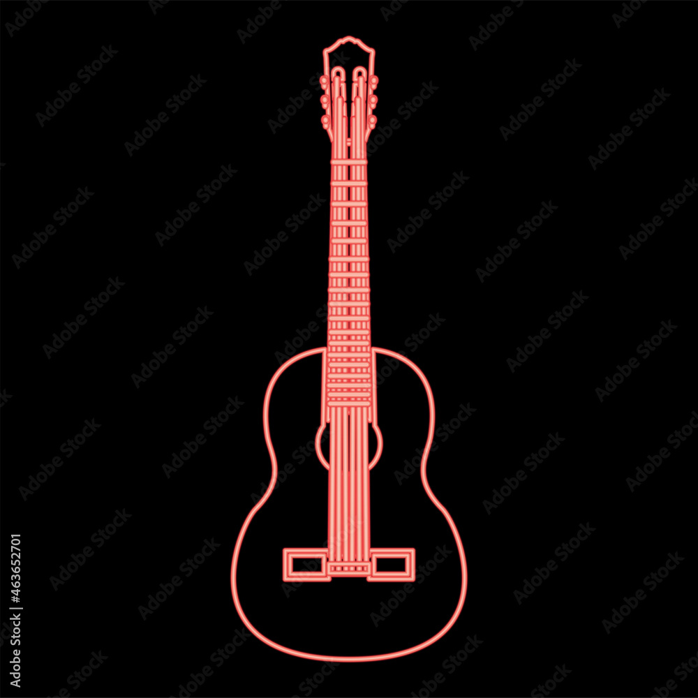Fototapeta premium Neon guitar red color vector illustration flat style image