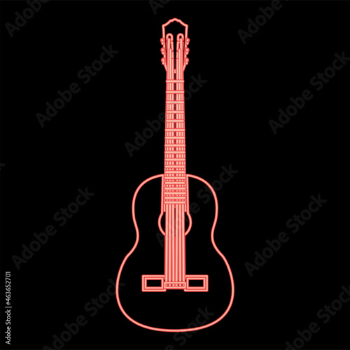 Neon guitar red color vector illustration flat style image