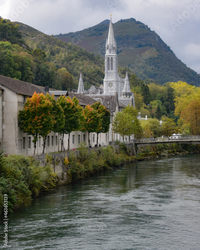 Lourdes, France - 9 Oct 2021: The Sanctuaires Notre-Dame de Lourdes Cathedral, a photo