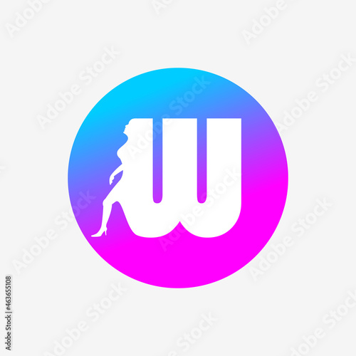 letter w logo  letter icon and walking woman in blue pink dots. creative logo icon