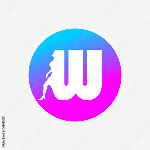 letter w logo, letter icon and walking woman in blue pink dots. creative logo icon