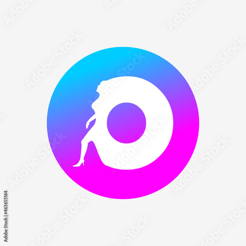 letter o logo, letter icon and walking woman in blue pink dots. creative logo icon