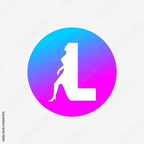 letter l logo, letter icon and walking woman in blue pink dots. creative logo icon