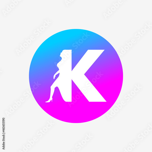 letter k logo, letter icon and walking woman in blue pink dots. creative logo icon