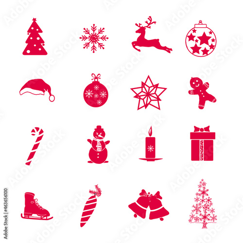 Obraz na płótnie christmas, tree, winter, card, merry christmas, set, holiday, vector, decoration, new, gift, year, icon, illustration, xmas, december, design, ball, merry, christmass, happy, santa, snowman, symbol, c w salonie