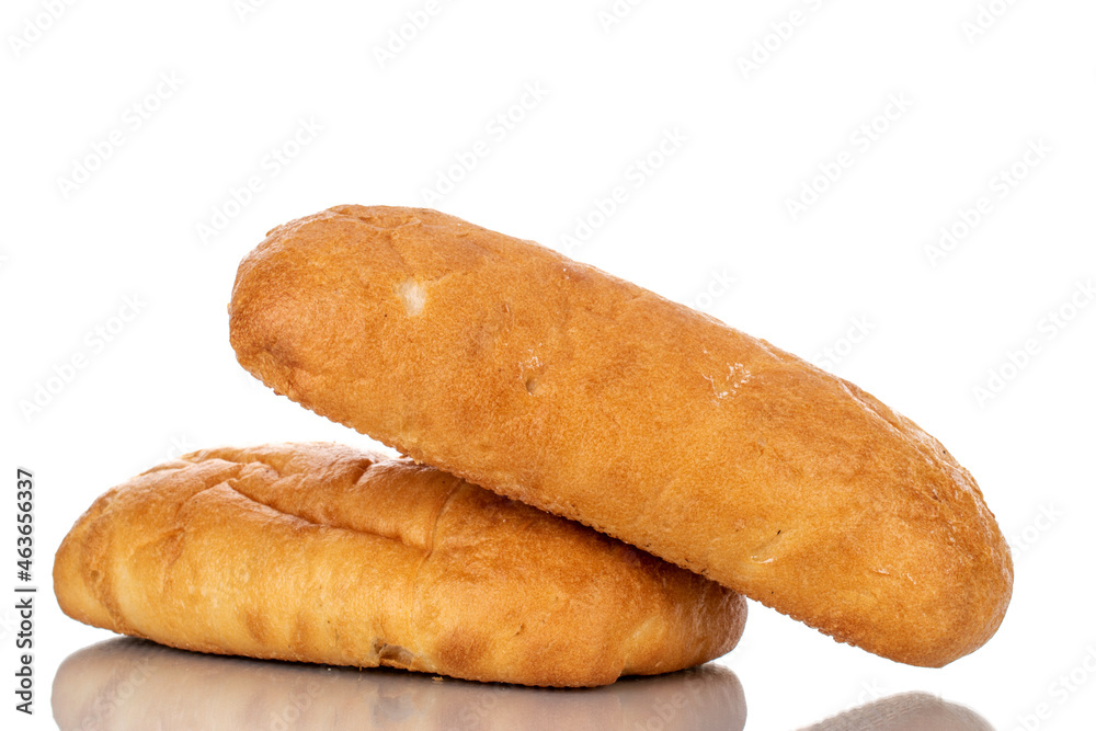 Two fragrant ciabatta, close-up, isolated on white.