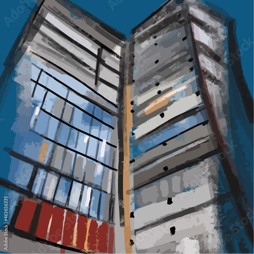 Colourful vector illustration of structural panel building. Skyscraper concept
