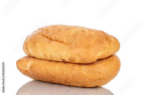 Two fragrant ciabatta, close-up, isolated on white.