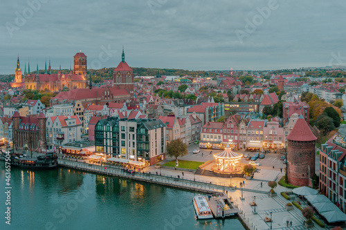 view of night Gdansk from a height