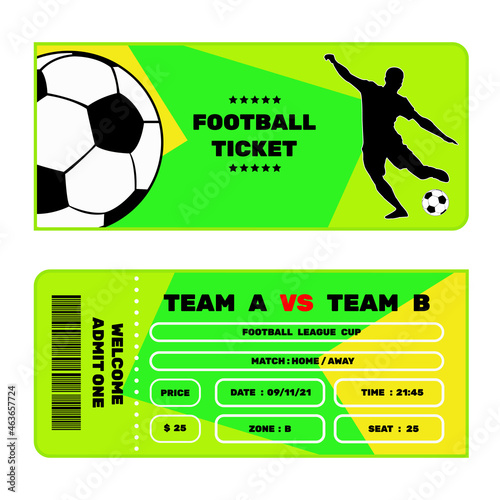 Vector template of tickets and coupons.Football ticket in green.