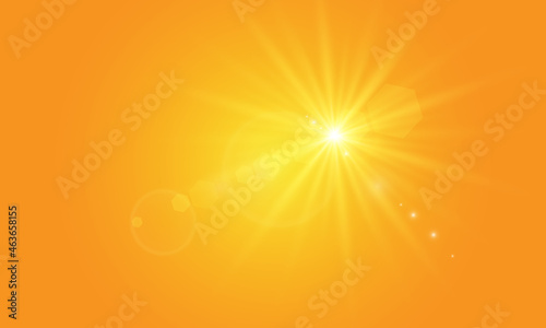 Warm sun on a yellow background. Leto.bliki solar rays.Оrange yellow background.