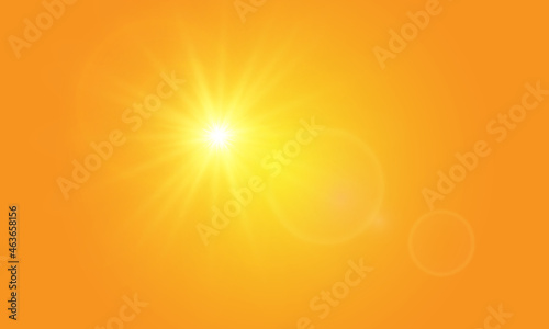 Warm sun on a yellow background. Leto.bliki solar rays.Оrange yellow background.