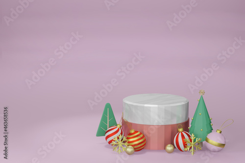 3d rendering illustration of podium stage showcase for product placement in minimal design in christmas theme.
