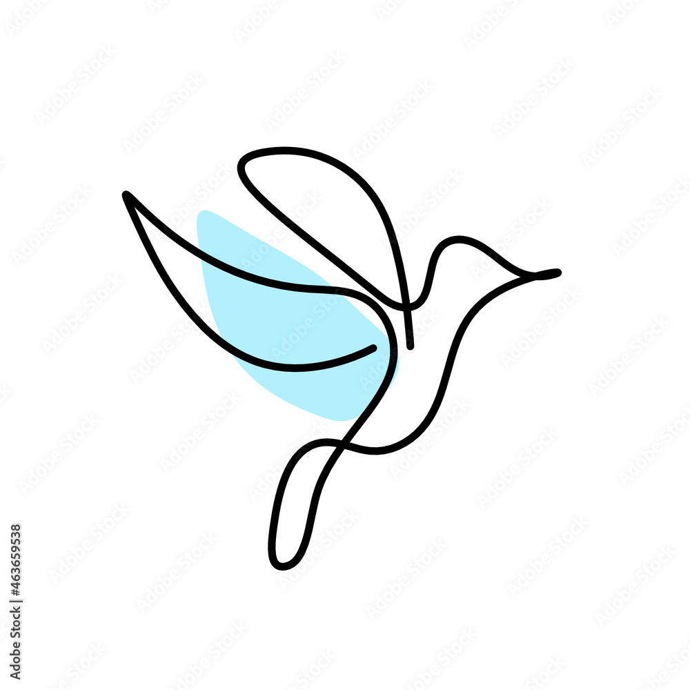 Silhouette of abstract color bird as line drawing on white
