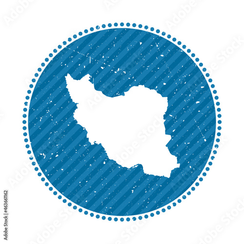 Iran striped retro travel sticker. Badge with map of country, vector illustration. Can be used as insignia, logotype, label, sticker or badge of Iran.