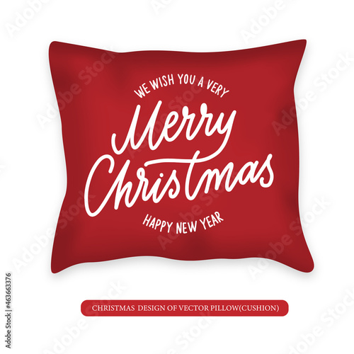 Holidays design of vector Pillow cushion with lettering and calligraphy Merry Christmas. Decorative Throw Pillow design template