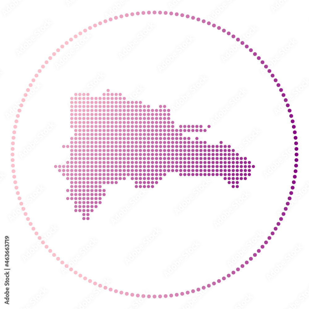 Dominicana digital badge. Dotted style map of Dominicana in circle. Tech icon of the country with gradiented dots. Authentic vector illustration.