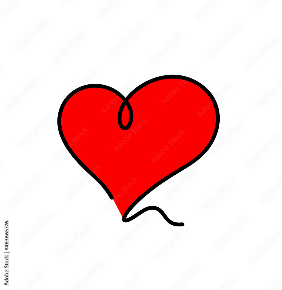 Abstract color heart as continuous line drawing on white background. Vector	