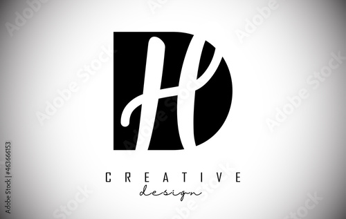 Letters DH d h Logo with a minimalist design. Letters D and H with geometric and handwritten typography.