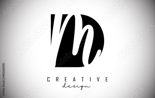 Letters DM d m Logo with a minimalist design. Letters D and M with geometric and handwritten typography.