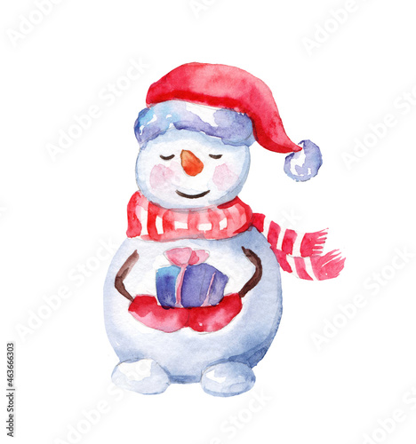 Watercolor merry christmas set of character snowmans illustration. Winter holidays cartoon isolated cute funny snowman design card. Snow holiday season xmas